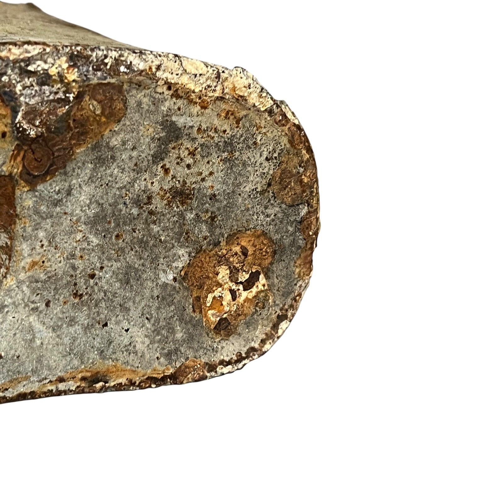 close up of a rusty water bottle on a white background 