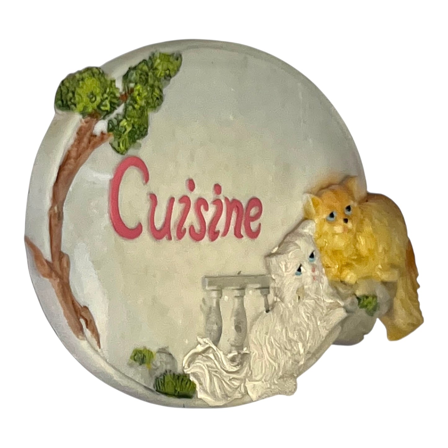 French shabby chic Cuisine kitchen door sign with a cat decoration on a white background 