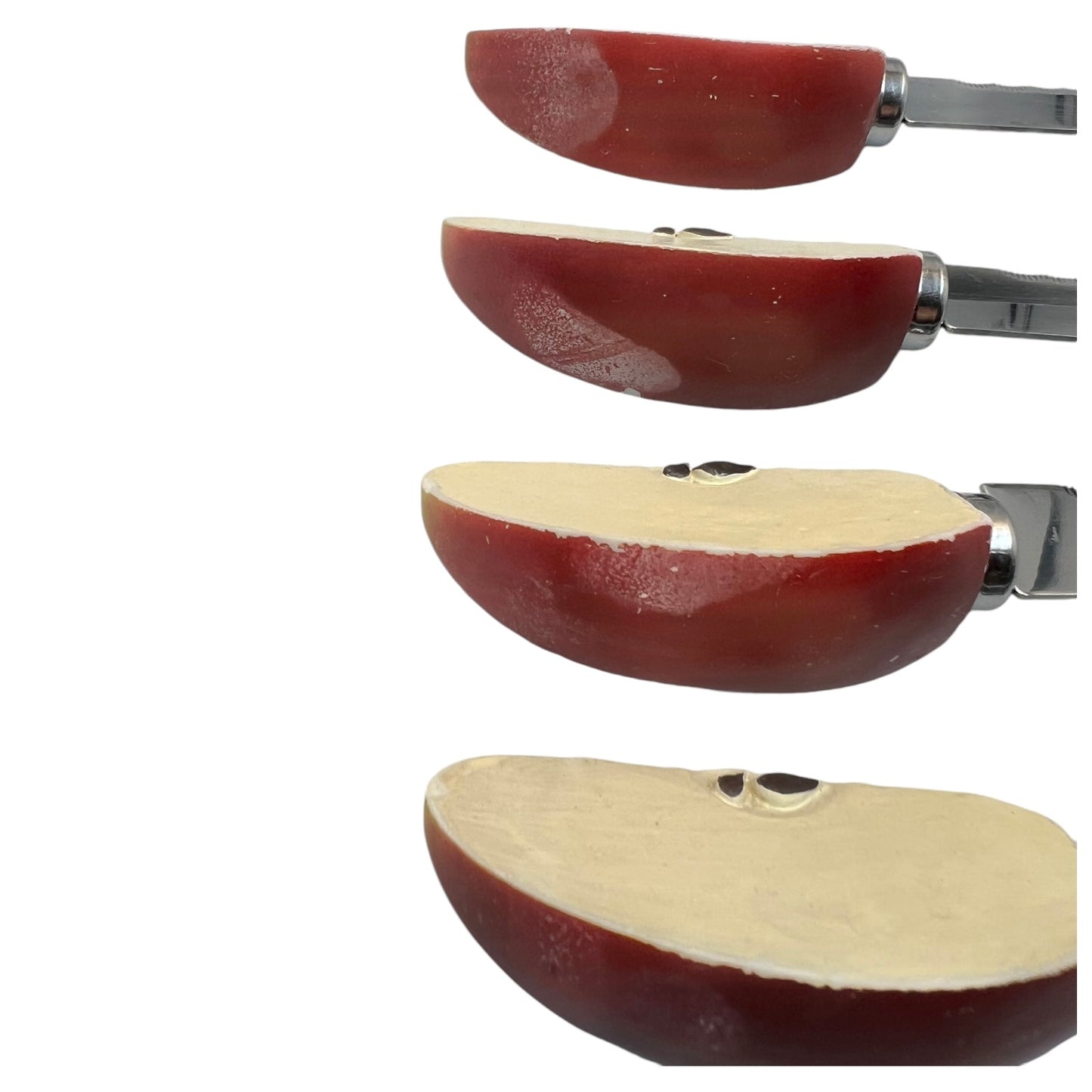 Vintage Kitsch Apple Fruit Knife Holder With 4 Little Paring Knives