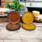 image set of 6 mid century cheese plates on a wooden table in a rustic kitchen 