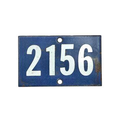 Vintage French Blue Enamel Door Number or Gatepost Number 2156