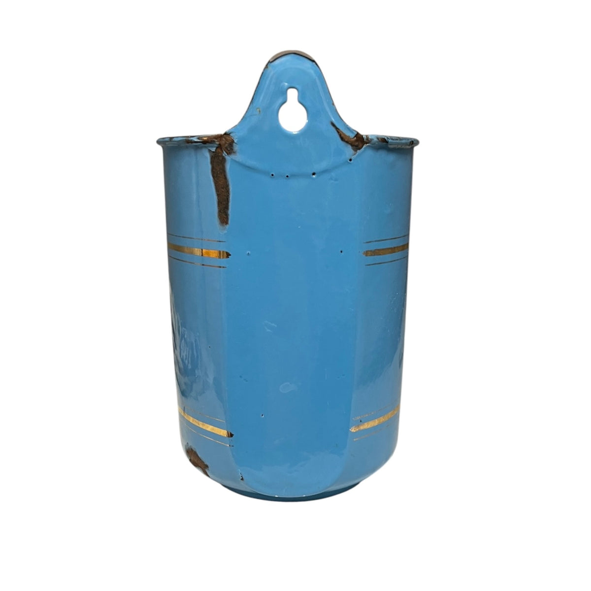 Vintage French Enamel Irrigator | White Wall Hung Planter Storage Pot or Shower Caddy