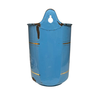 Vintage French Enamel Irrigator | White Wall Hung Planter Storage Pot or Shower Caddy