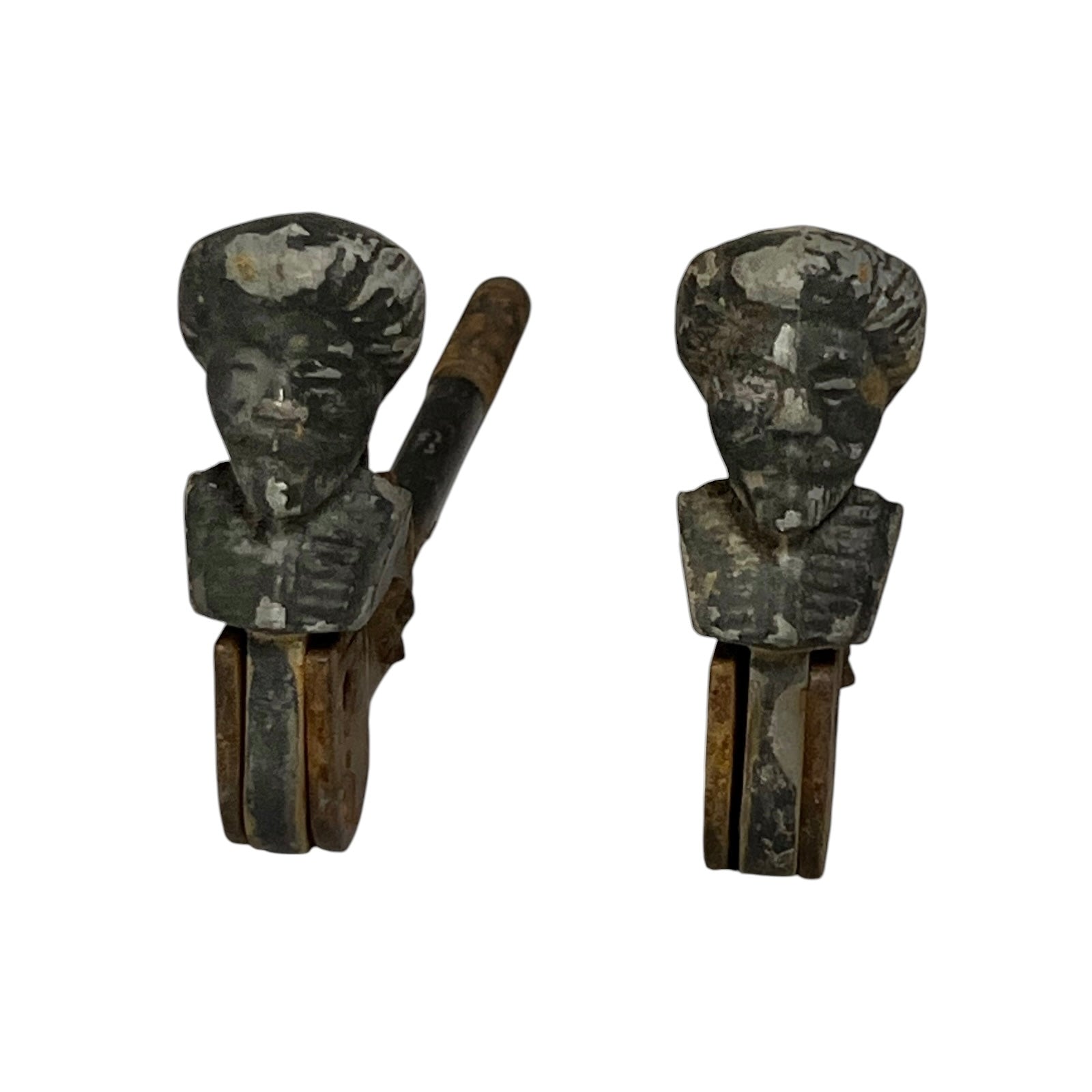 Close up of vintage male head shutter dogs 