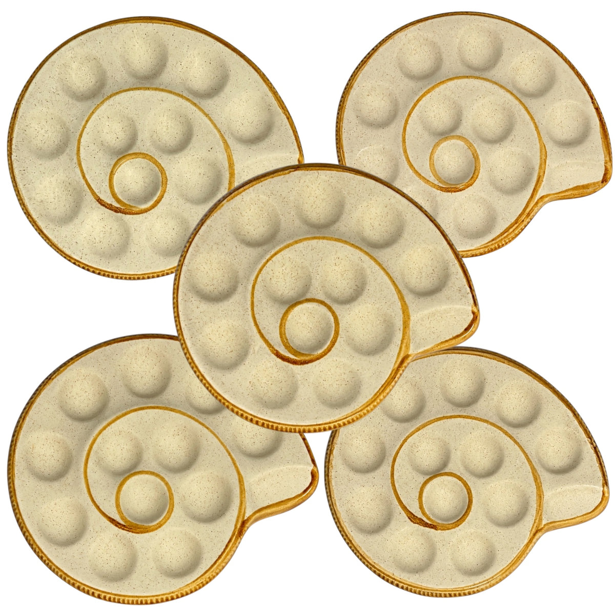 Vintage French Ceramic Escargot Plates – Set of 5 Snail Serving Dishes
