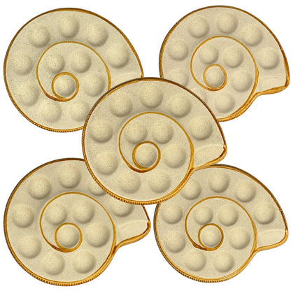 Vintage French Ceramic Escargot Plates – Set of 5 Snail Serving Dishes