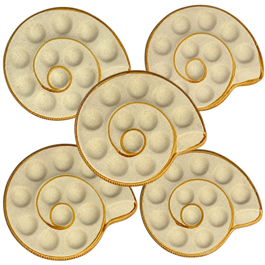 Vintage French Ceramic Escargot Plates – Set of 5 Snail Serving Dishes