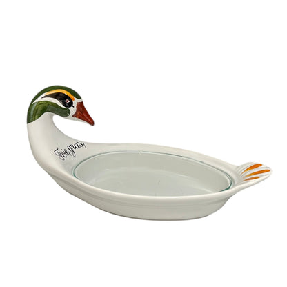 Ceramic duck-shaped dish on a white background