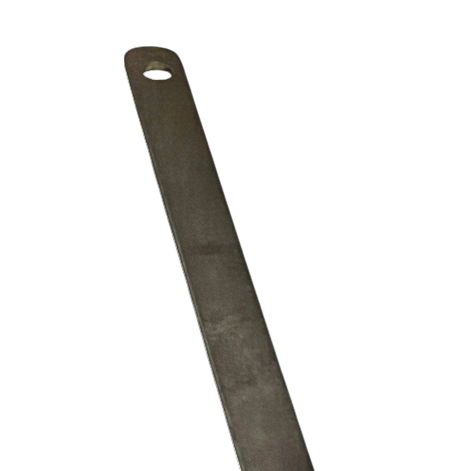Close up of French vintage copper ladle pan with a black handle on a white background