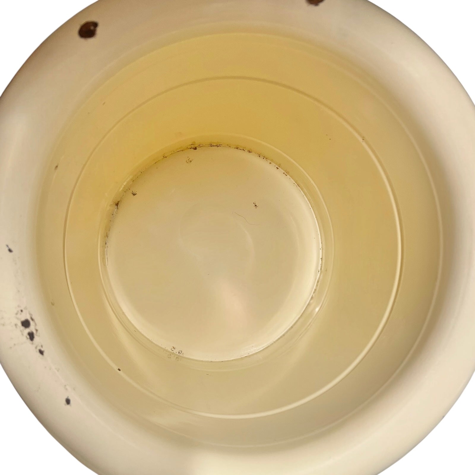 Close up of a French enamel bucket on a white background 