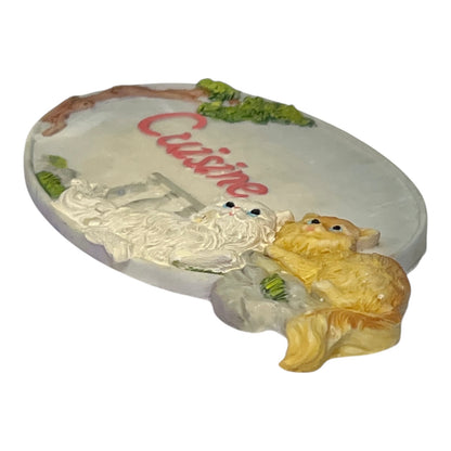 French shabby chic Cuisine kitchen door sign with a cat decoration on a white background 