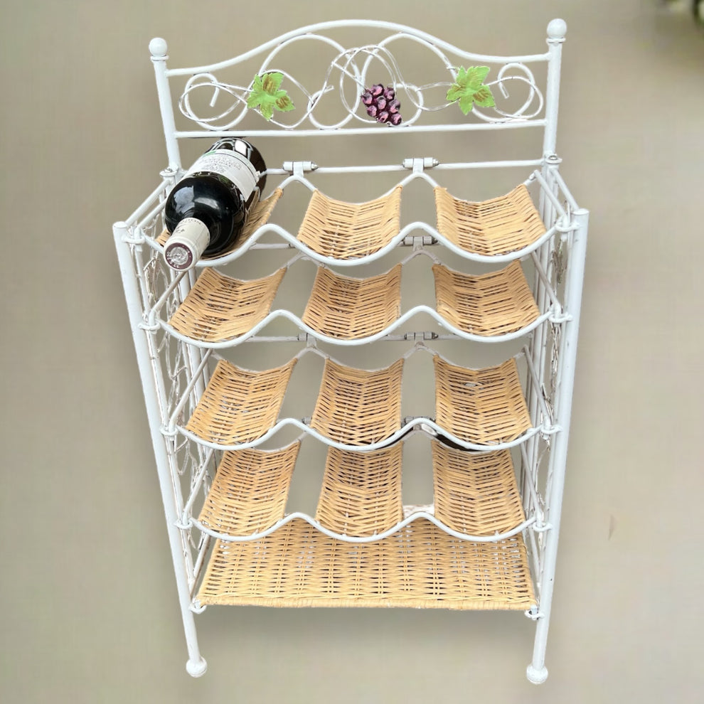 Vintage French 12 Bottle Wine Rack – White Wicker Farmhouse Kitchen Bar ...