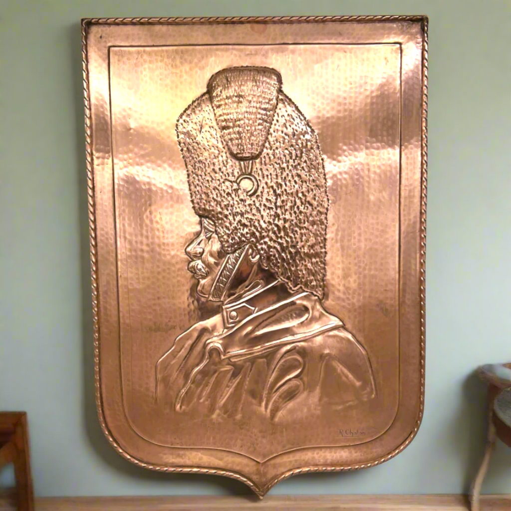 Large Vintage French Copper Arts and Crafts Embossed Wall Plaque signed R. Chalon