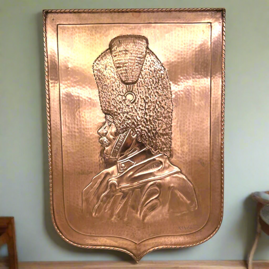 Large Vintage French Copper Arts and Crafts Embossed Wall Plaque signed R. Chalon