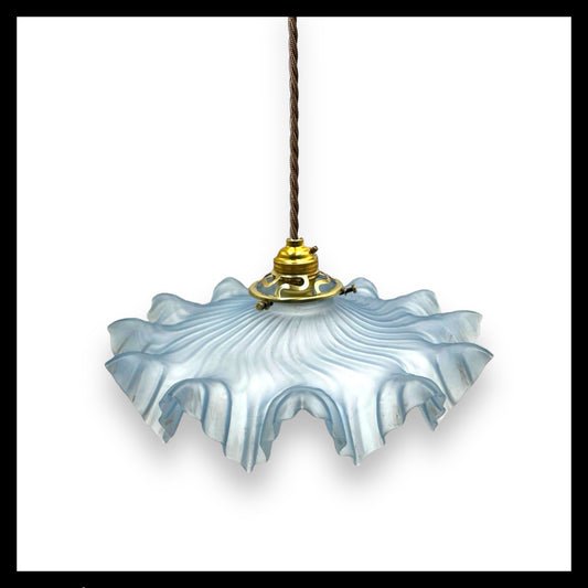 Vintage French Frosted Glass Ceiling Pendant Light, Hanging Lampshade for sale from All Things French Store