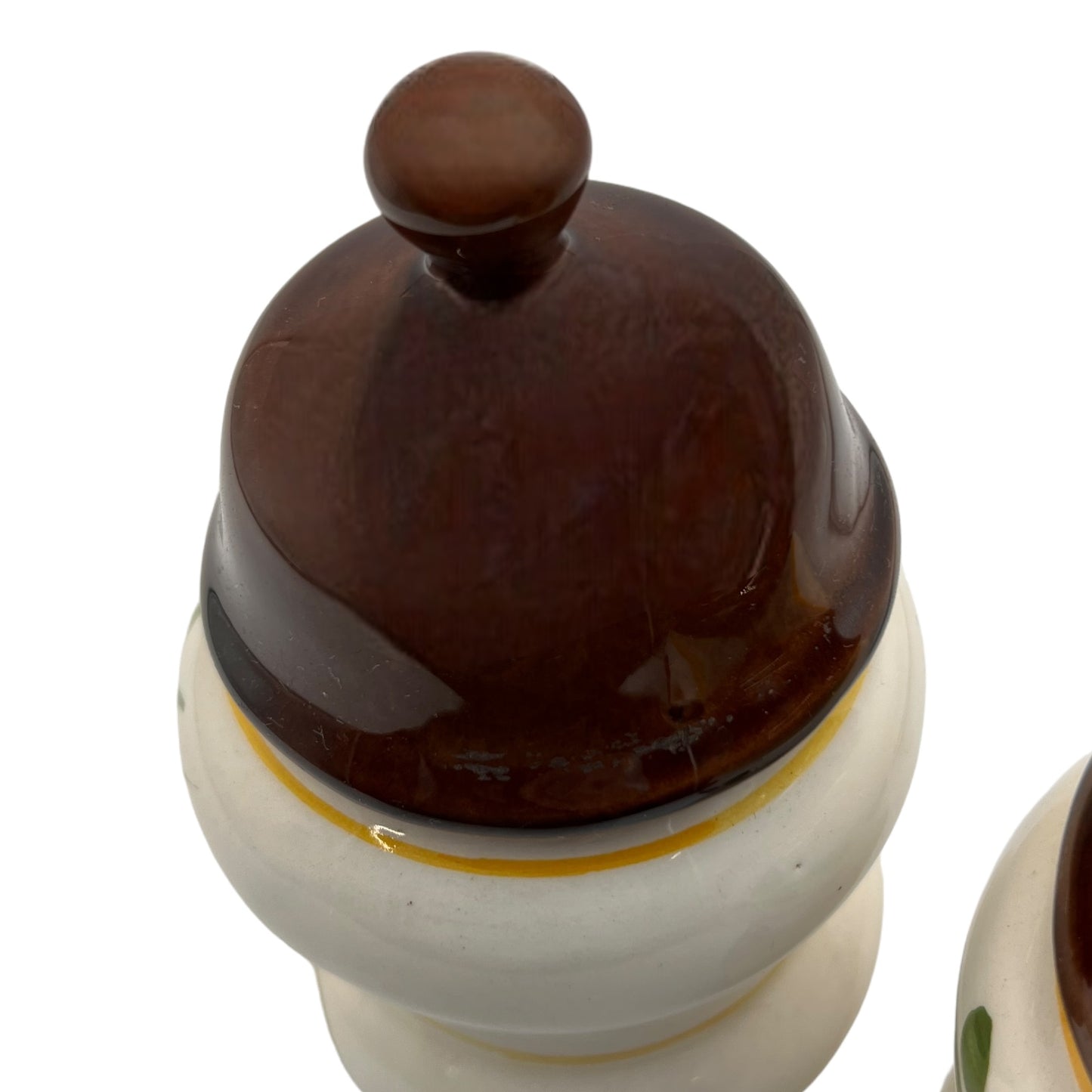 Pair of French vintage ceramic canisters for salt and pepper