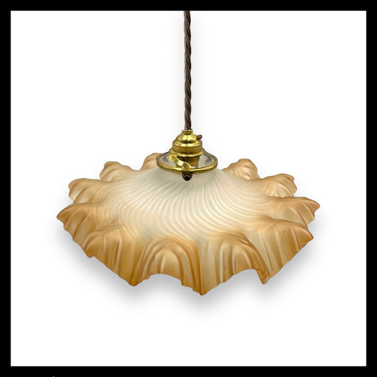 Vintage French Frosted Glass Ceiling Pendant Light, Hanging Lampshade or sale from All Things French Store