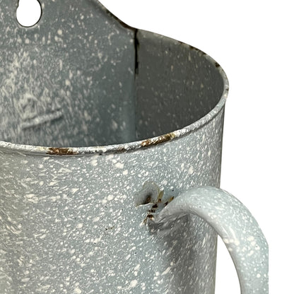 Vintage French Enamel Irrigator Pot – Rustic Garden Planter or Kitchen Wall Jug