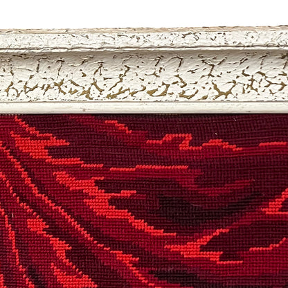 close up of a French vintage tapestry on a white background