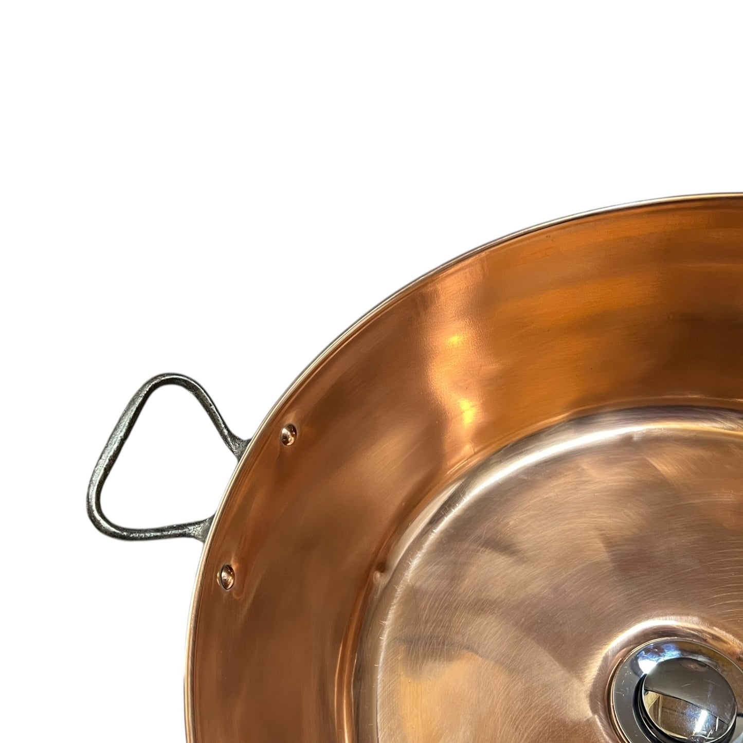 Close up of a copper sink on a white background 