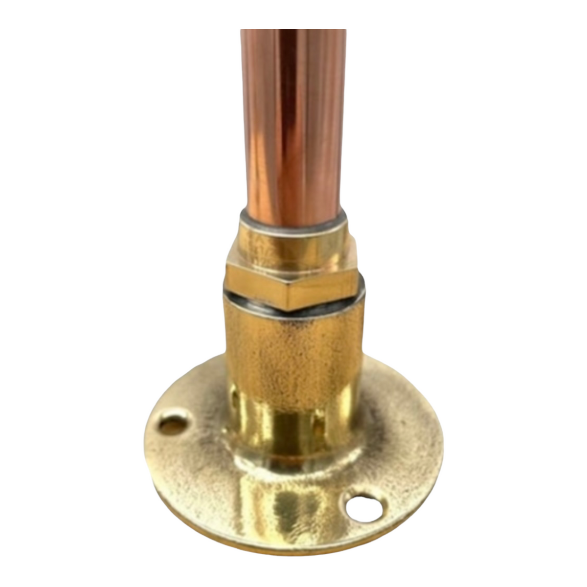 Copper pipe with brass fitting on a white background