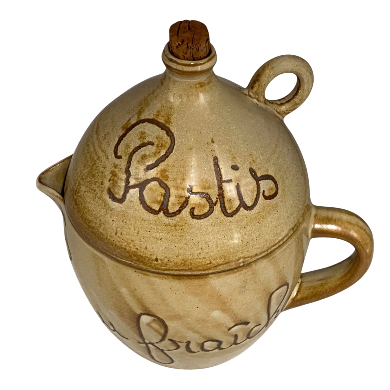 Ceramic container with 'Pastis' written on it, on a white background