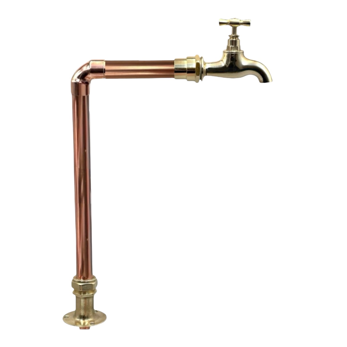 Copper and brass faucet on a white background