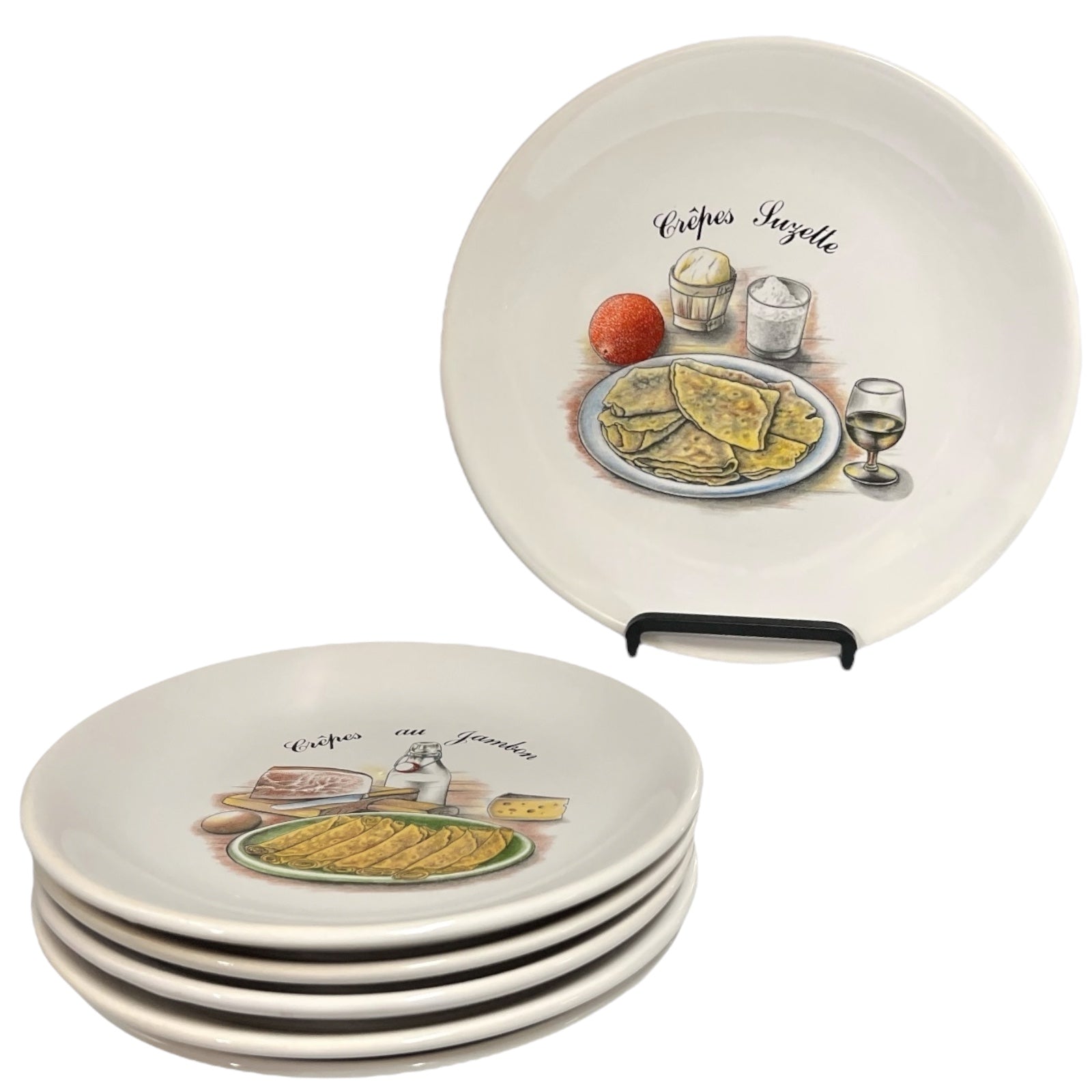 set of 6 French crepes plates on a white background 
