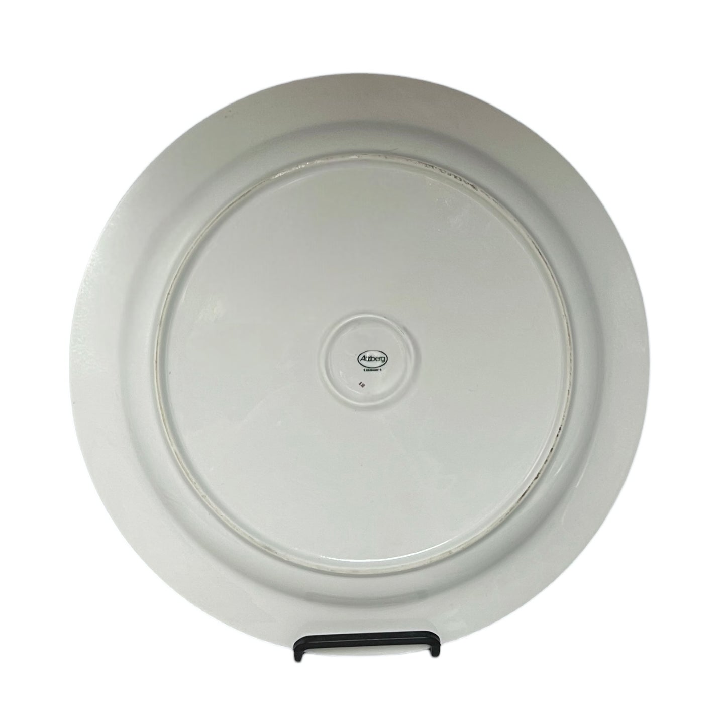 White plate back with a brand logo on a white background