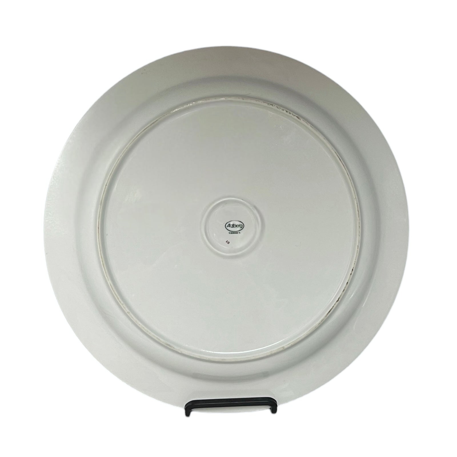 White plate back with a brand logo on a white background
