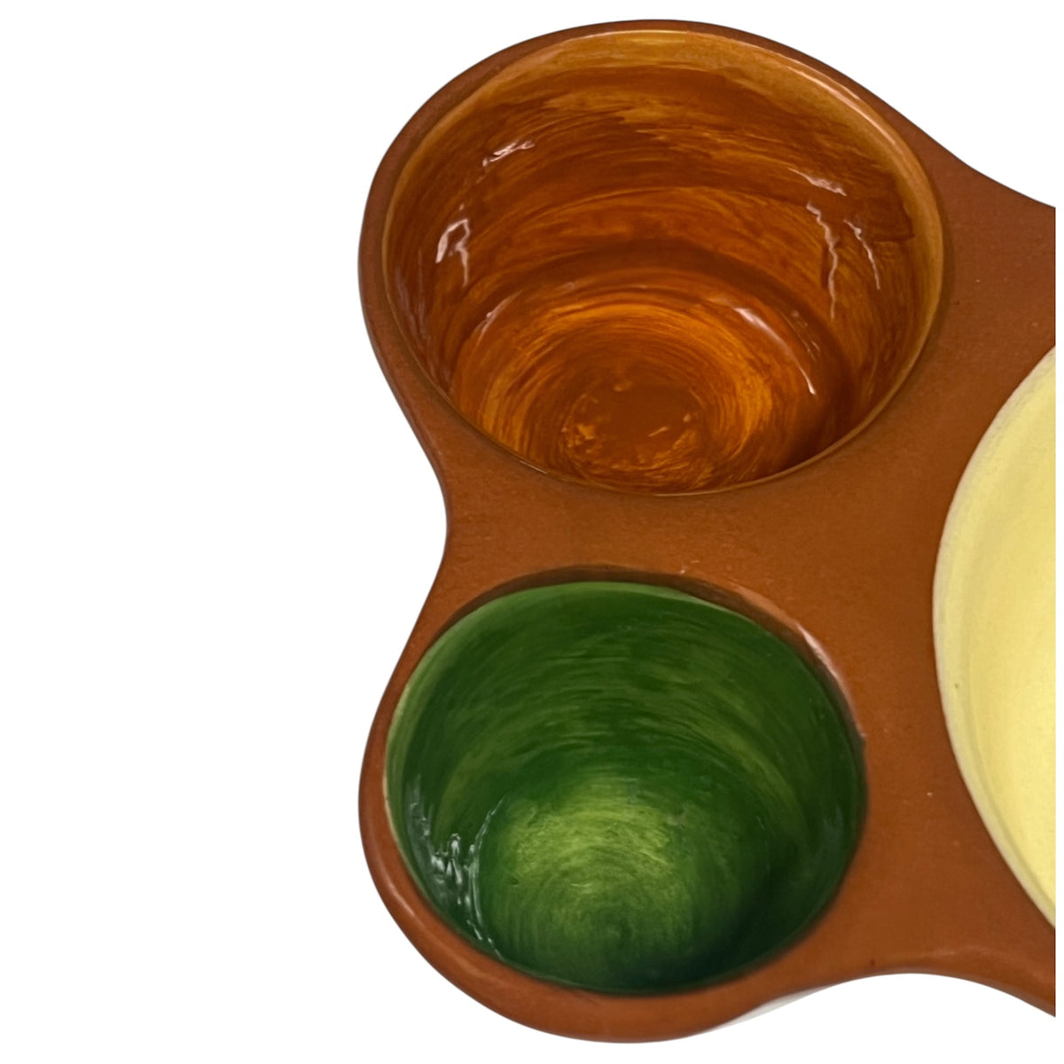 Portuguese Ceramic Olive Serving Dish – 3 Compartment Tapas Platter