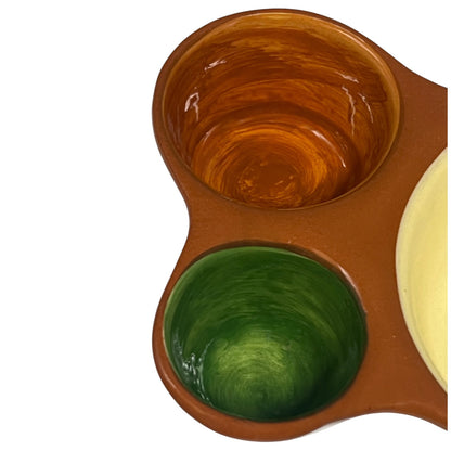 Portuguese Ceramic Olive Serving Dish – 3 Compartment Tapas Platter