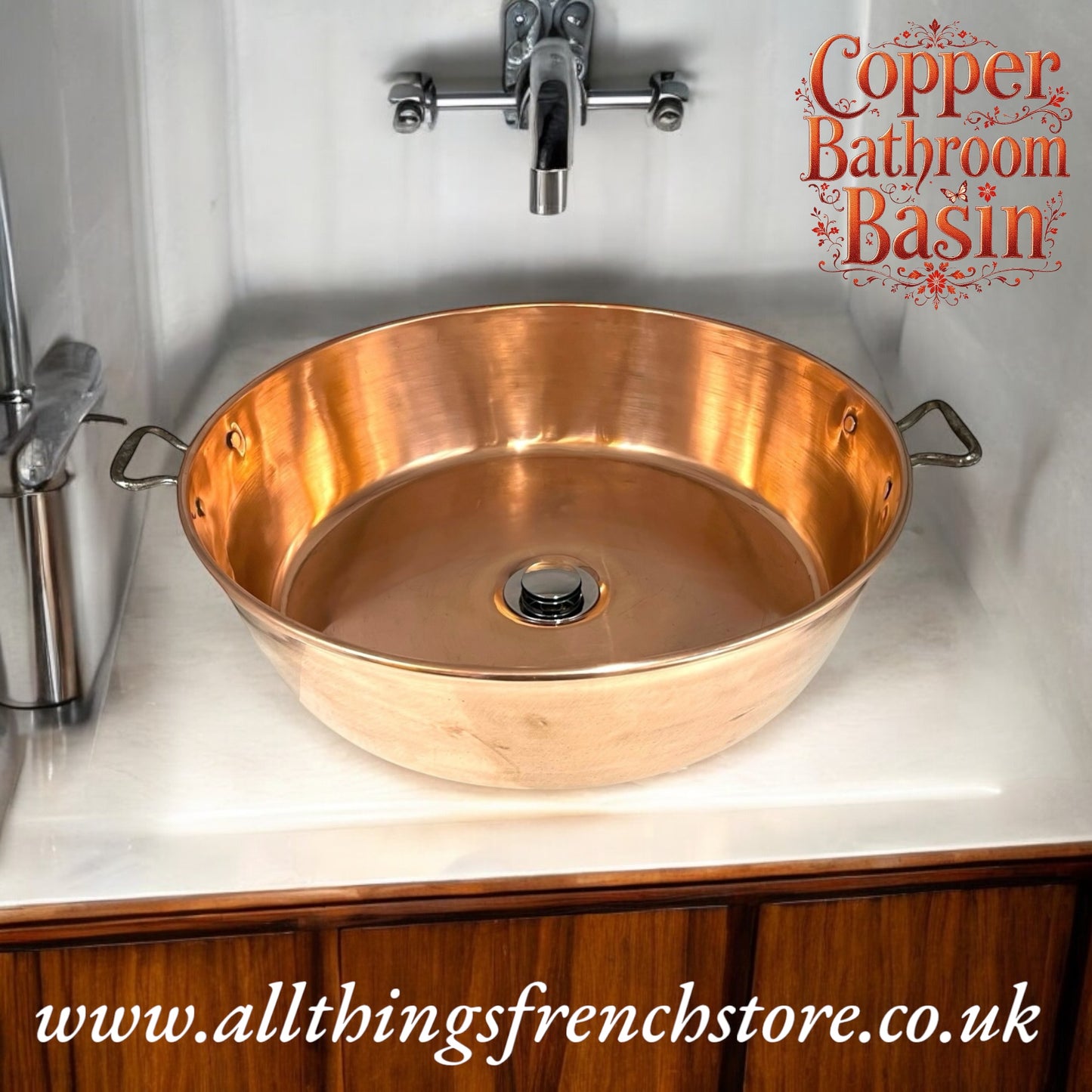 Copper Bathroom Basin, Up Cycled Vintage French Camper Van or Cloakroom Sink for sale from All Things French Store