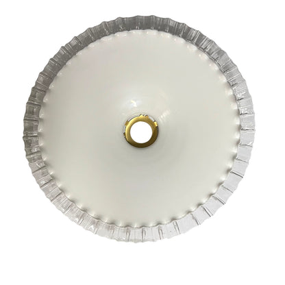 Vintage French Opaline Milk Glass Pendant Pie Crust Lampshade with Brass Collar