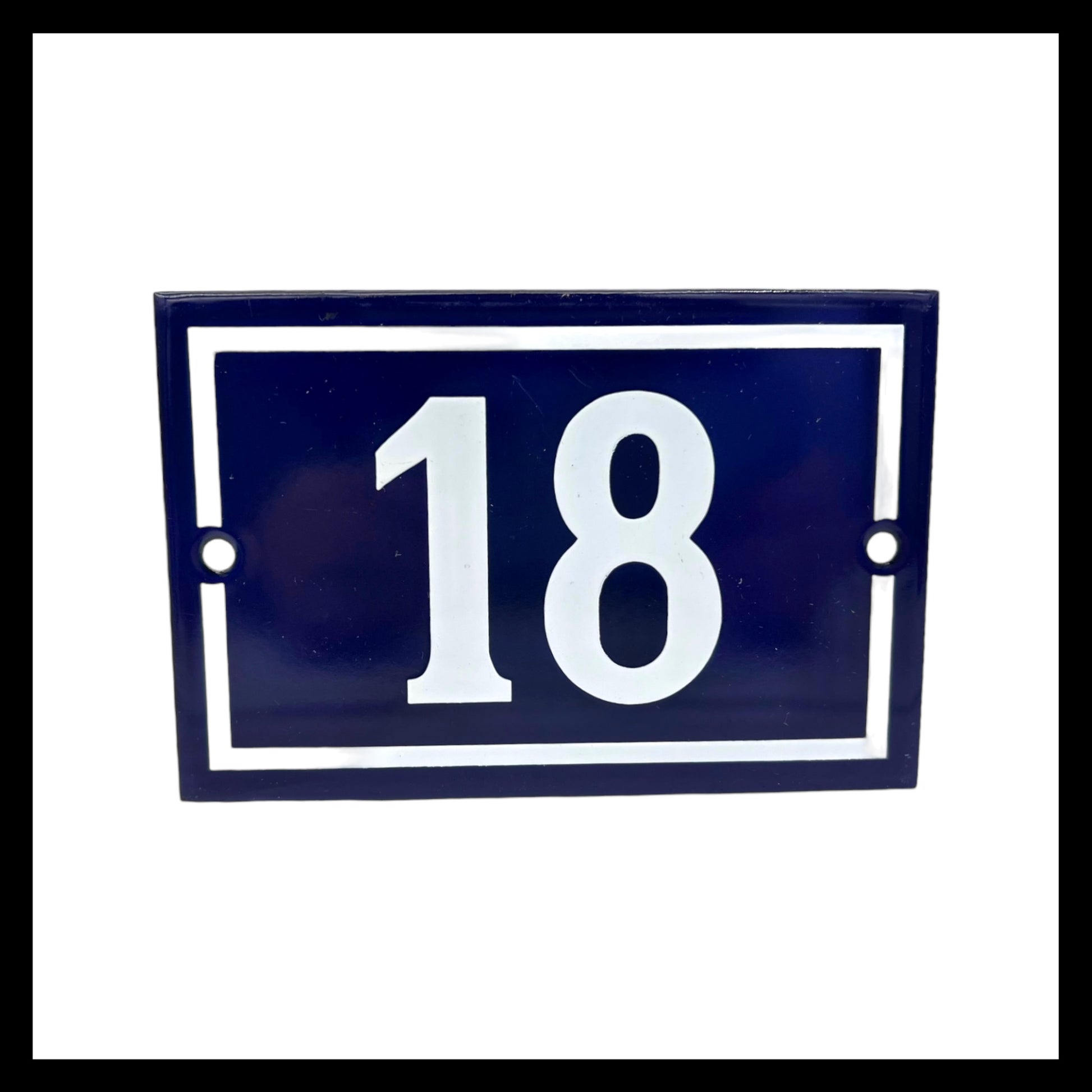 image French enamel blue and white door number 18 sold by All Things French Store