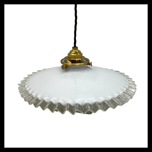 image French vintage milk glass hanging ceiling lampshade sold by All Things French Store