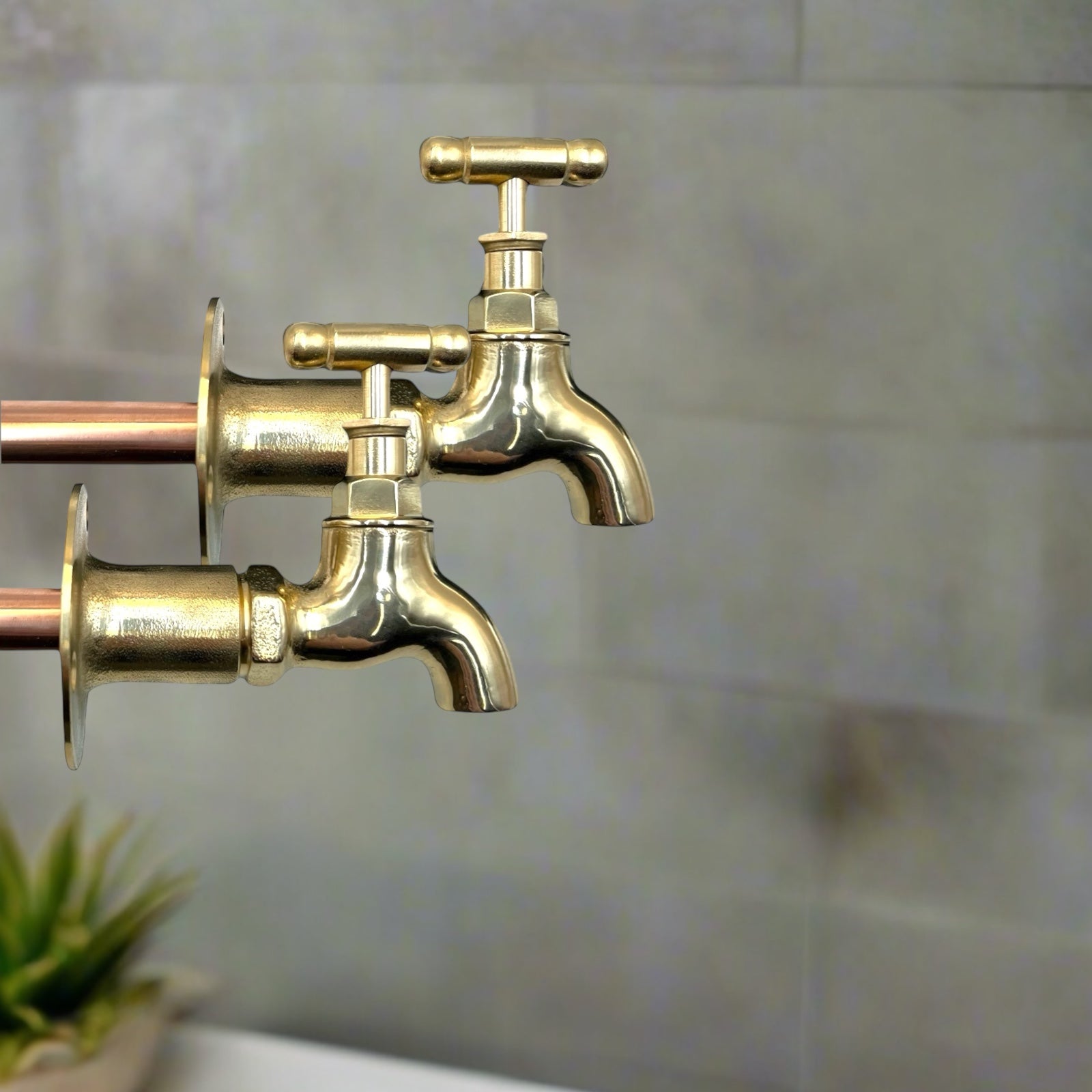 Brass Vintage Style Kitchen or Bathroom Taps, Wall Mounted ideal for Belfast Sink for sale from All Things French Store