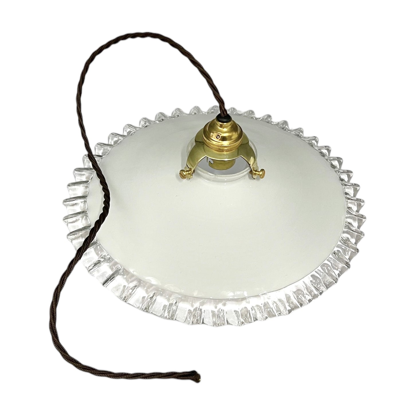 Vintage French Glass Ceiling Pendant Light, Milk Glass Hanging Lampshade