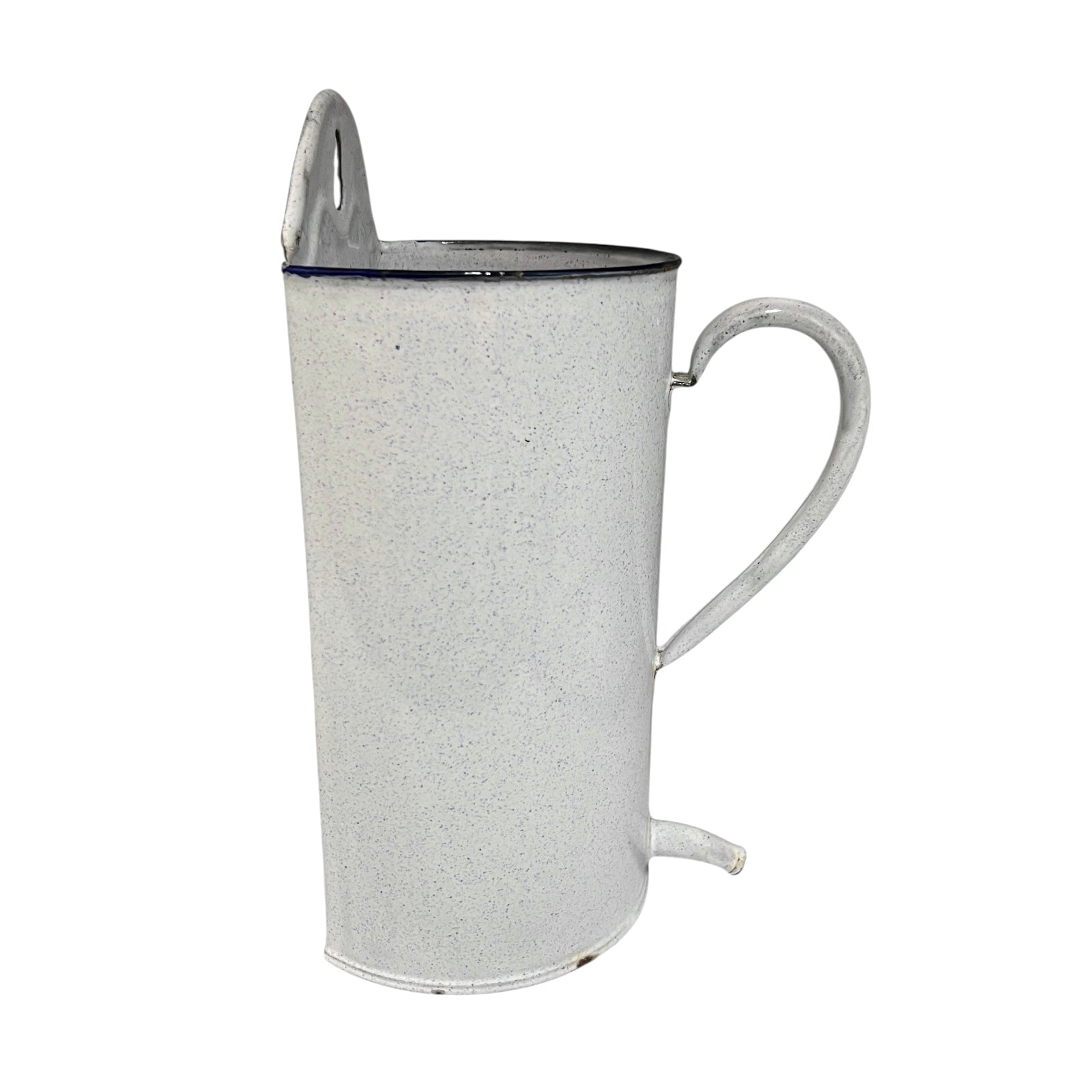 White ceramic jug or planter with black rim on a white background
