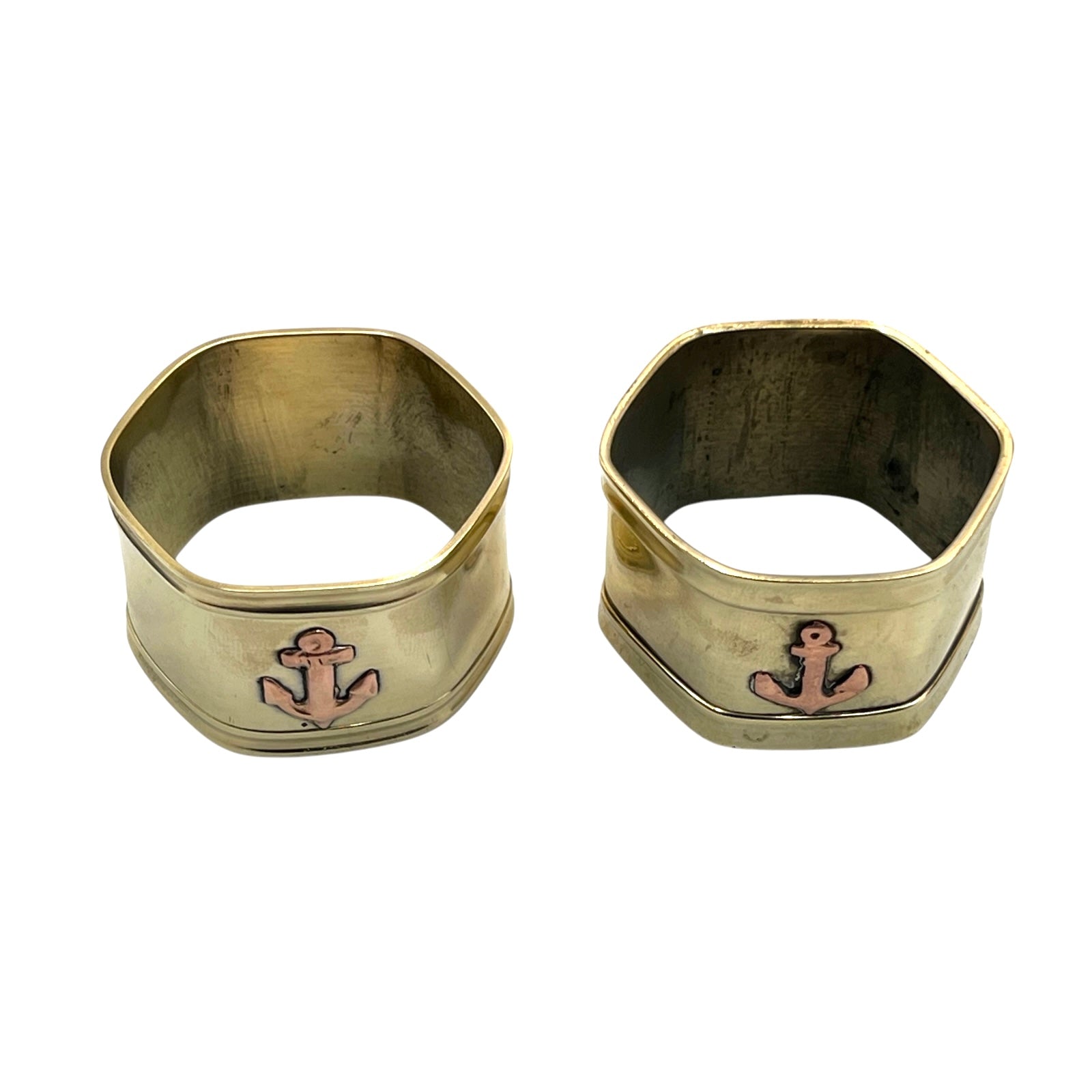 Set of 8 French Vintage Brass & Copper Napkin Rings, Nautical Boating Gift