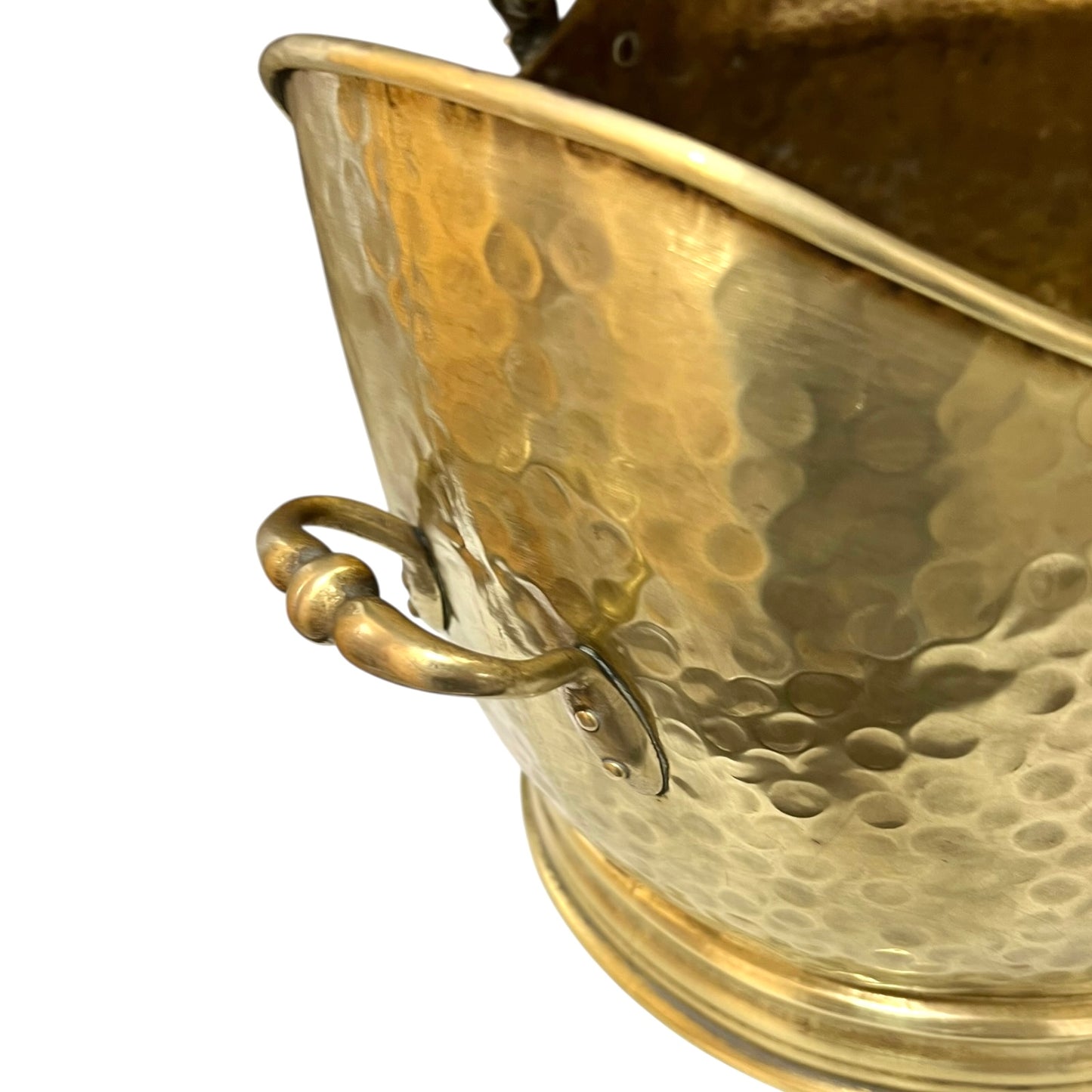 close up of a coal bucket with handle on a white background