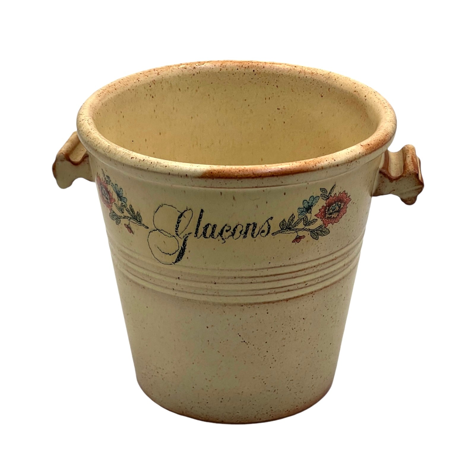 Vintage French Ice Bucket, Stoneware Ice Cube Bucket, ideal for Home Bar