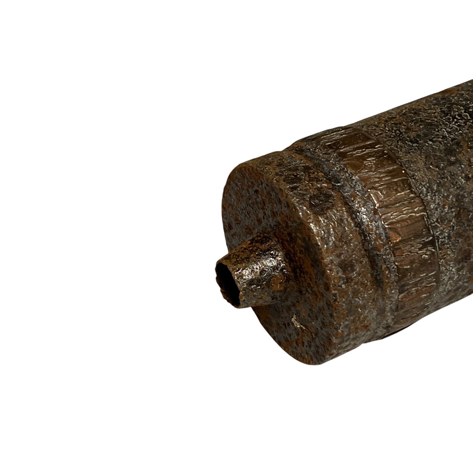 An empty, inert WW1 militaria iron relic from the Battlefields of the Somme, perfect for any collector, set against a white background.