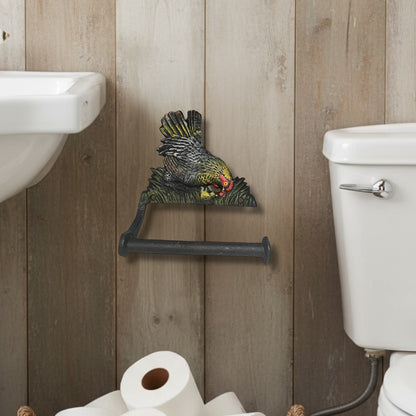 Farmhouse Cast Iron Chicken Toilet Roll Holder | Vintage Style, Wall-Mounted