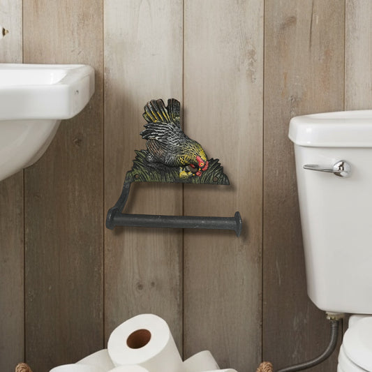 Farmhouse Cast Iron Chicken Toilet Roll Holder | Vintage Style, Wall-Mounted