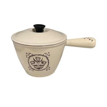 Rare Vintage Le Creuset Cast Iron Fondue Pan – 1960s/70s "Tulip" Pattern Saucepan