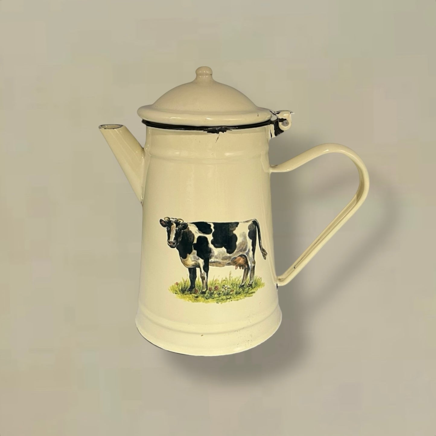 French Shabby Chic Farmhouse Style Enamel Coffee Pot, Enamel Tea Pot