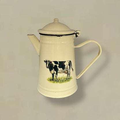 French Shabby Chic Farmhouse Style Enamel Coffee Pot, Enamel Tea Pot