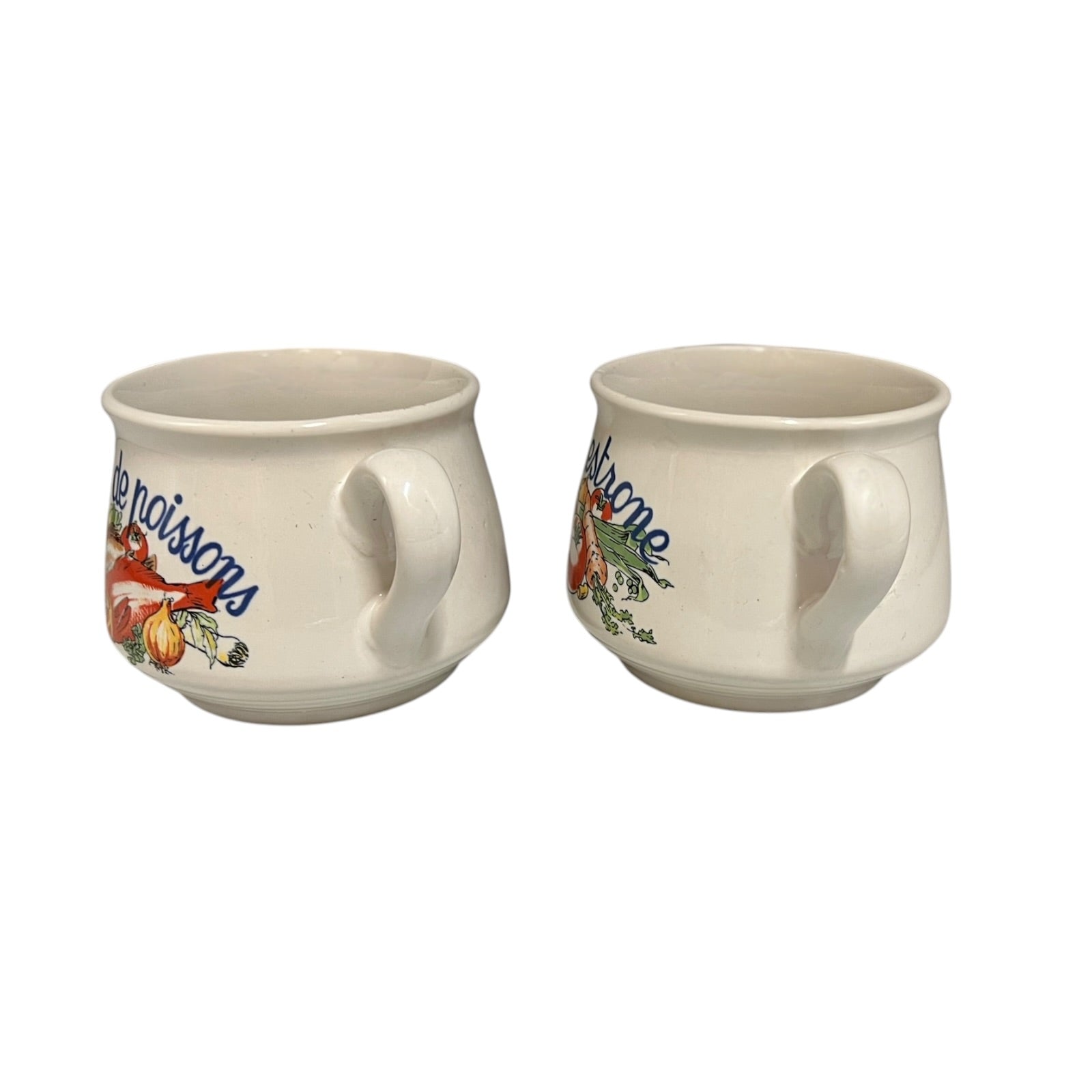 Two ceramic mugs with floral designs and text on a white background