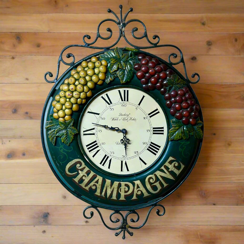 Vintage Champagne Pub Sign with Dewberry Clock, Wooden Country Corner Home Bar picture for sale from All Things French Store